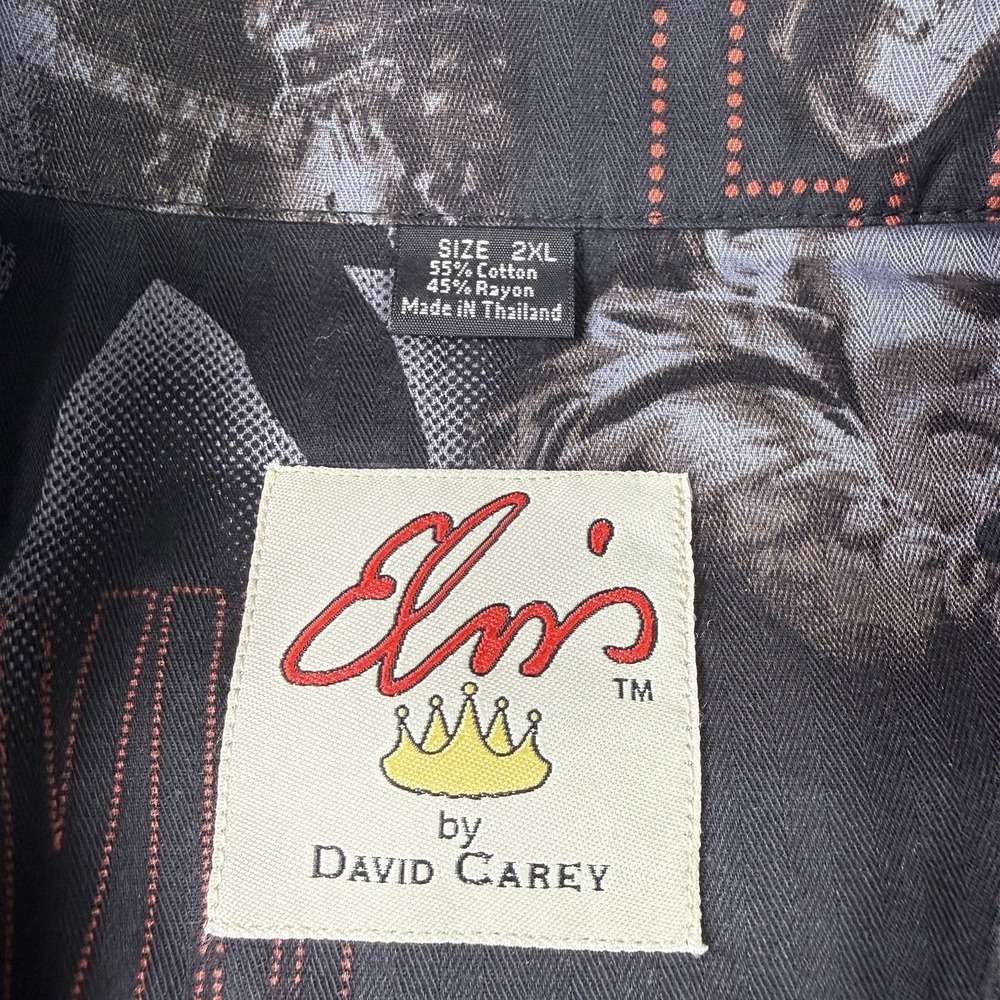 VINTAGE Elvis Presley David Carey‎ Shirt Mens 2XL Black Elvis AOP Hawaiian NWT - Picture 4 of 9